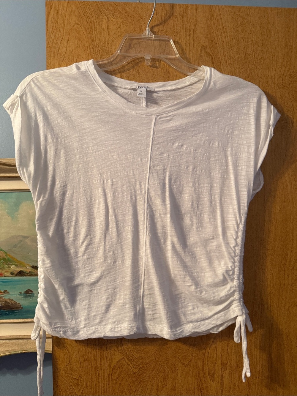 Bar III White Short Sleeve Cinch Hem Tee